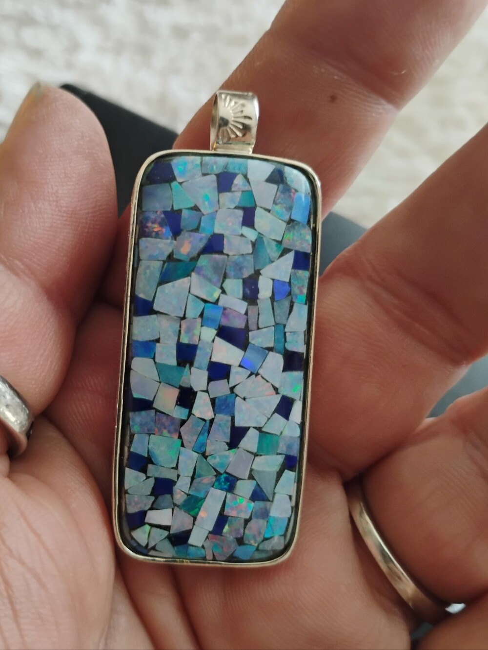 DTR Opal and Lapis Mosaic Sterling Silver Reversible Pendant, Jay King - Picture 3 of 9